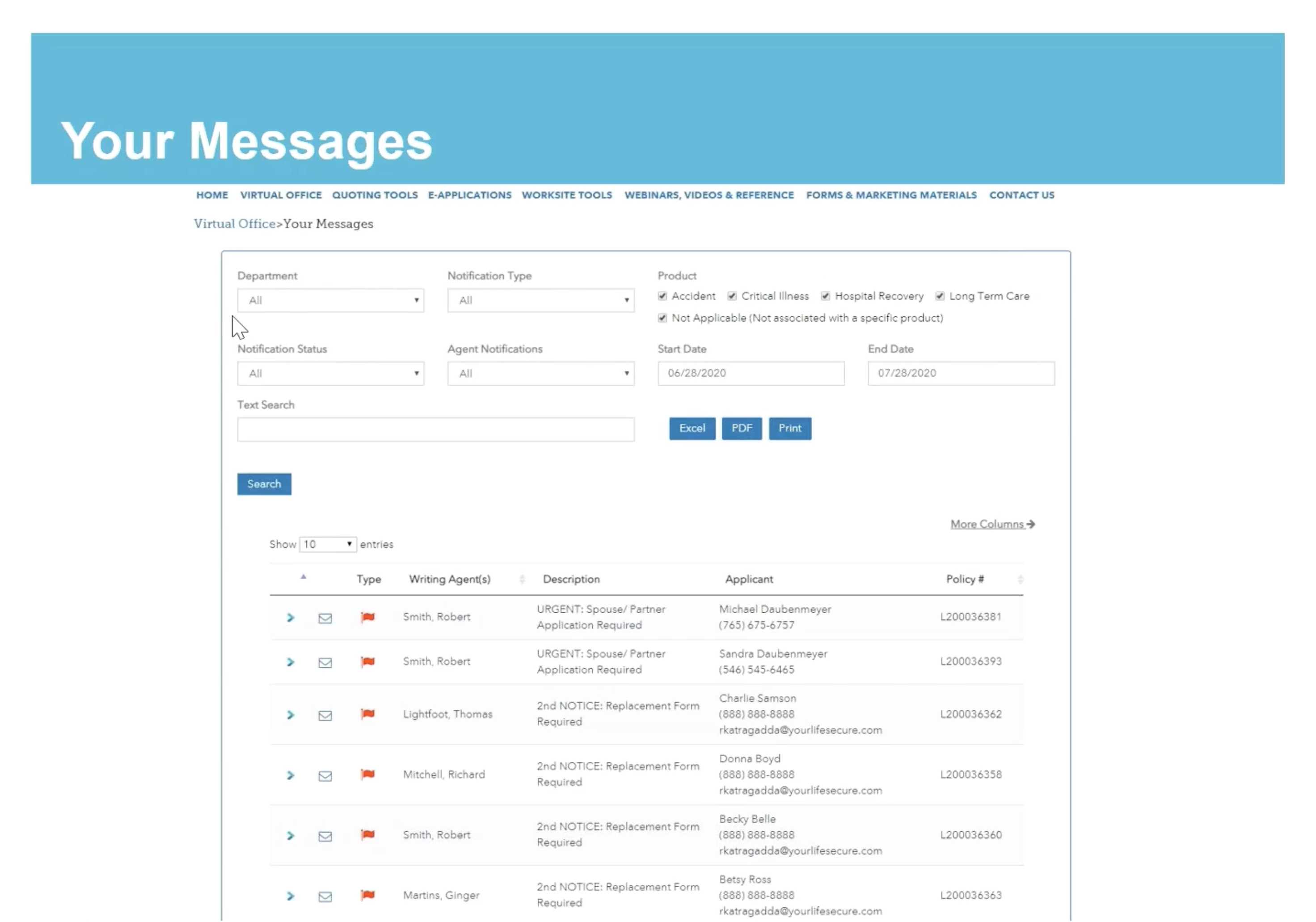 Message Center Interface